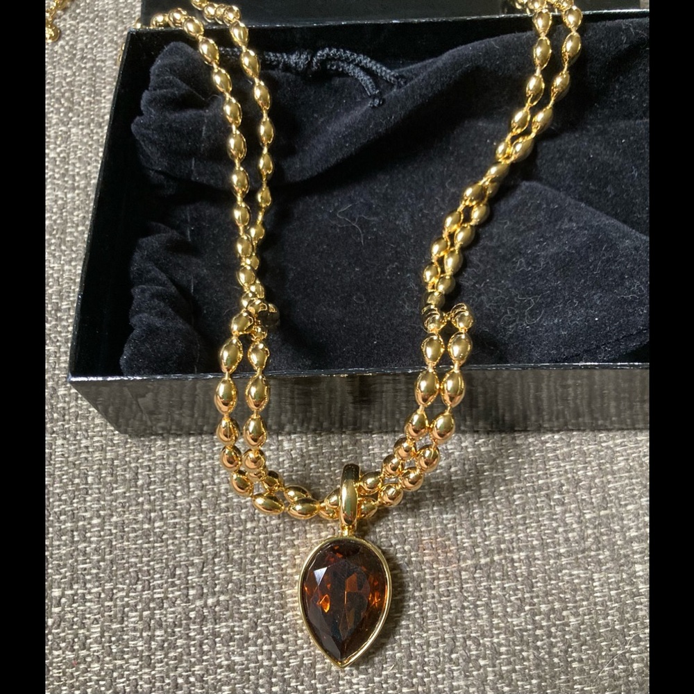 JOAN RIVERS Smoky Topaz Teardrop Pendant Beaded Necklace NIB! - Picture 2 of 8